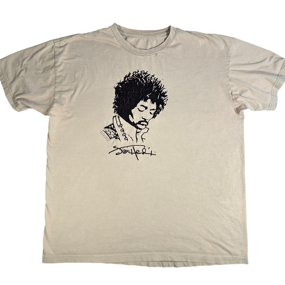 Authentic Jimi Hendrix 2005 Graphic Band T-Shirt Tan Mens XL Chuck Boyd READ